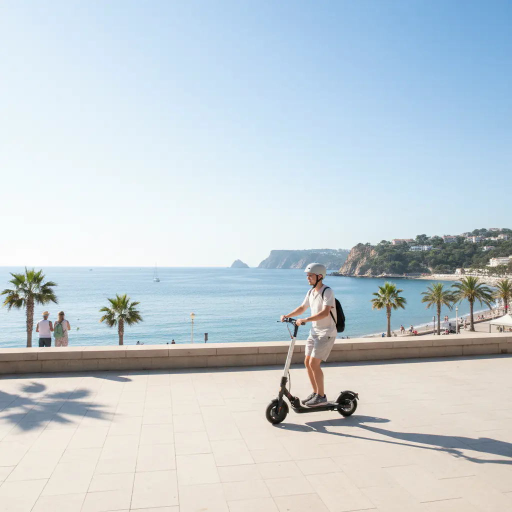 Elektrikli scooter ve deniz manzarası